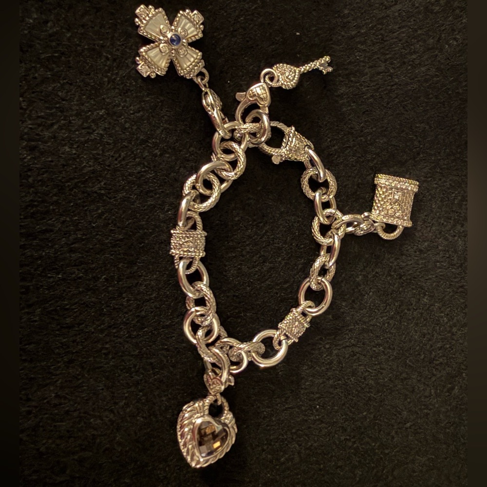 Judith Ripka Key To My Heart Sterling Silver Charm Bracelet
